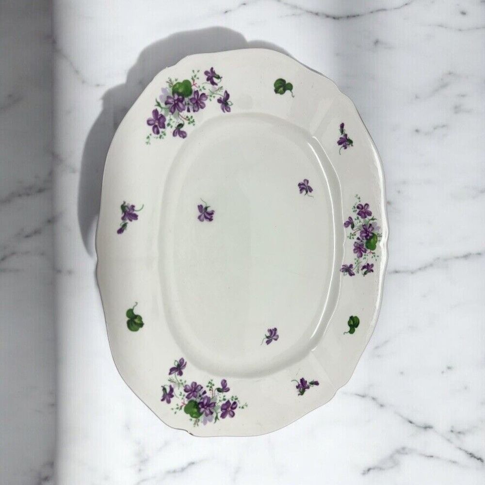 Vintage Adderley Purple Floral VIOLET #H389 13.5"‎ Oval Serving Platter, England